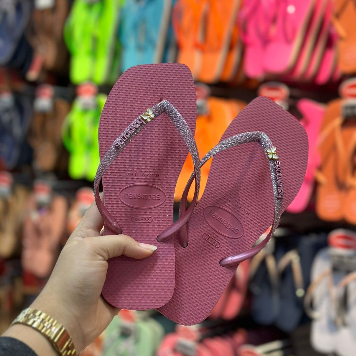 Havaianas Slim Square Glitter + Pingente Borboleta