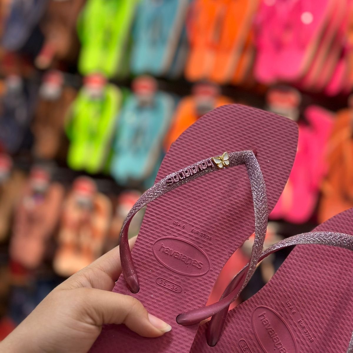 Havaianas Slim Square Glitter + Pingente Borboleta