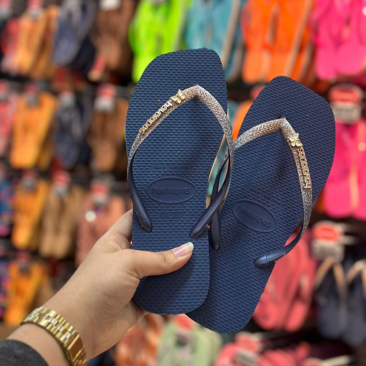 Havaianas Slim Square Glitter + Pingente Borboleta