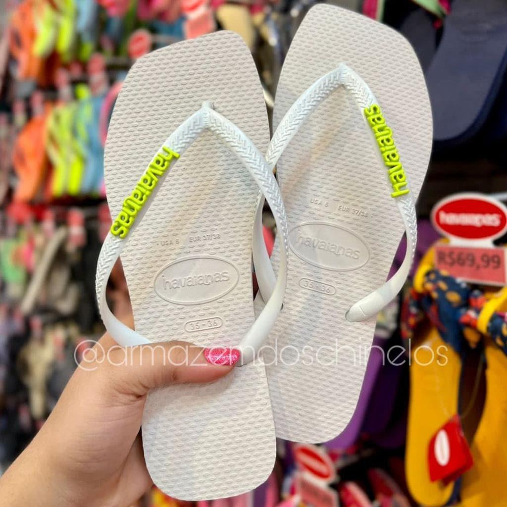 Havaianas Slim Square (Branco) + Placa Logo