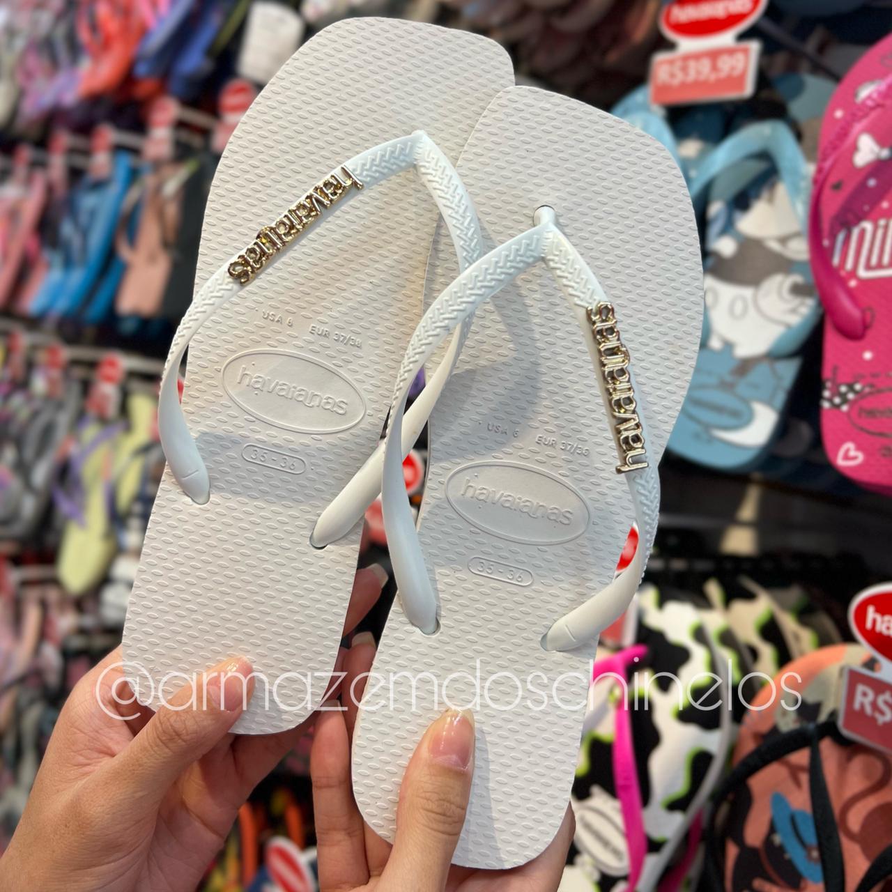 Havaianas Slim Square (Branco) + Placa Logo