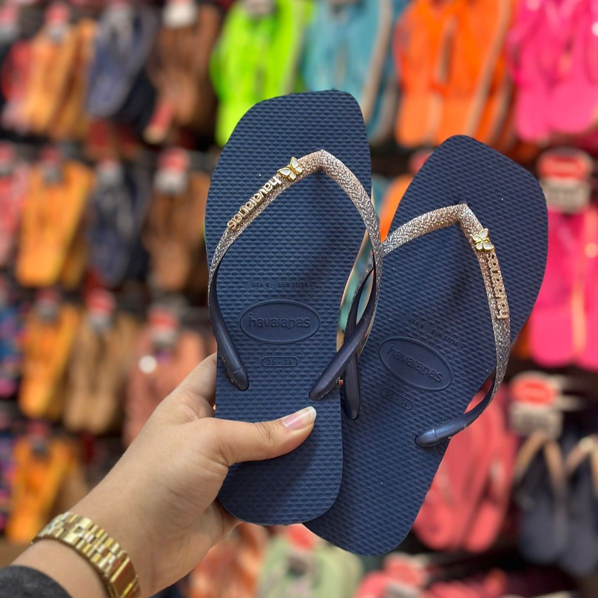 Havaianas Slim Square Glitter + Pingente Borboleta